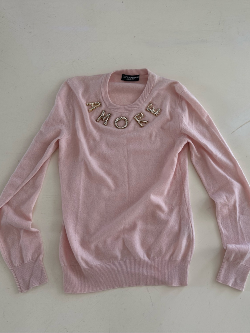 Dolce & Gabbana Light Pink Pearl-Embellished Crewneck Sweater - Picture 2 of 4